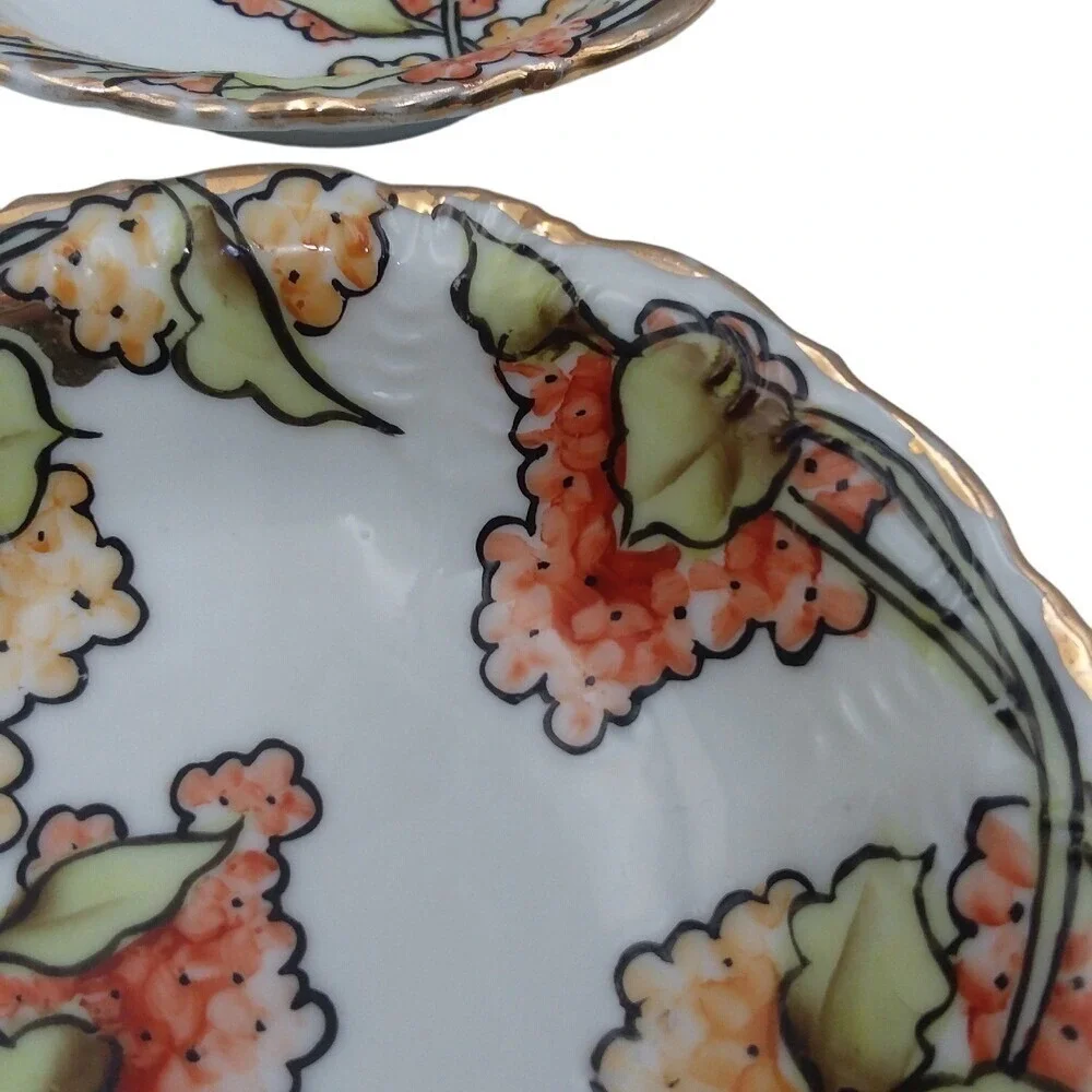 Set‎ of 6 Vintage Nippon Noritake Hand Painted Floral Berry Bowls Gold Trim